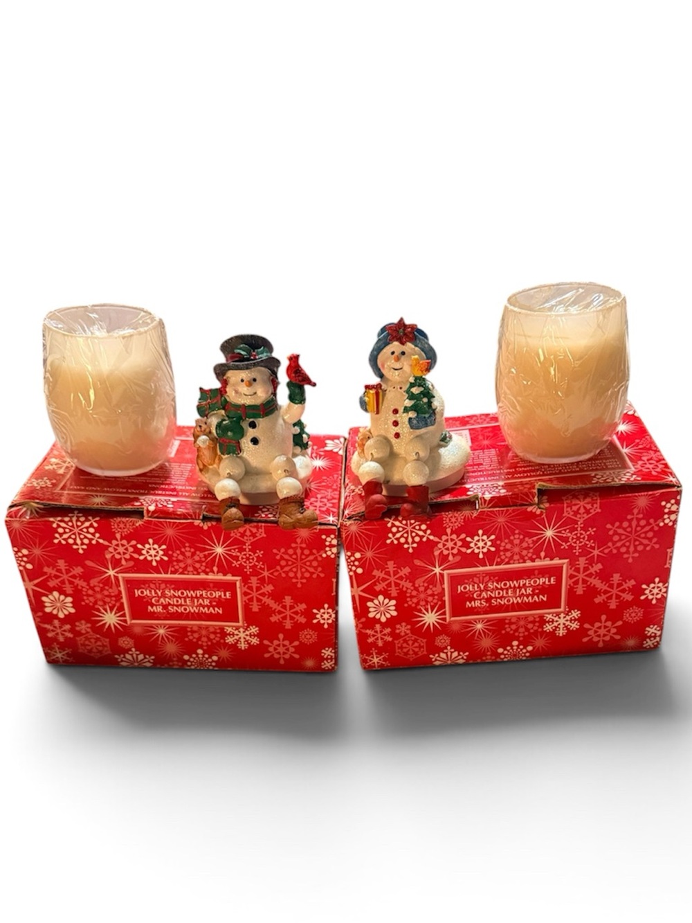 Avon Jolly Snowpeople Boxed Glitter Jar Candle Set, Mr & Mrs Snowman